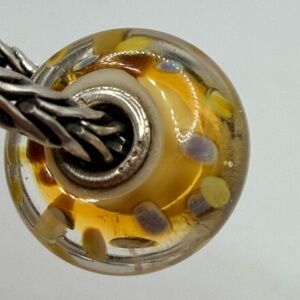 VINTAGE Trollbeads Golden Glass Art Bead Warm Multicolor Dots 925 LAA Sterling